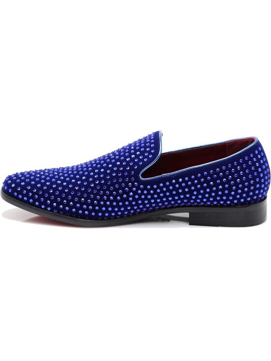Alberto Fellini Men\'s Royal Blue Vintage Velvet Rhinestone Loafer Slip On Shoes main image 4